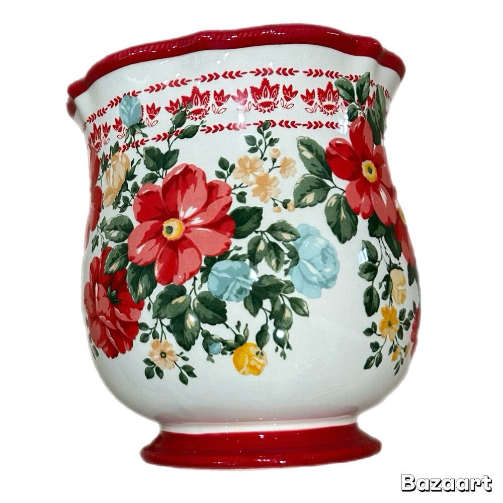 Pioneer Woman Vintage Floral Stoneware Kitchen Utensil Holder Floral Preowned - Picture 3 of 6